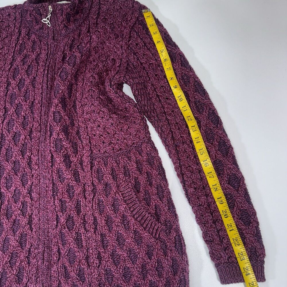 Aran Crafts Ireland Women XXL Merino Wool Zip Cardigan Sweater Fisherman Cable - Picture 10 of 10